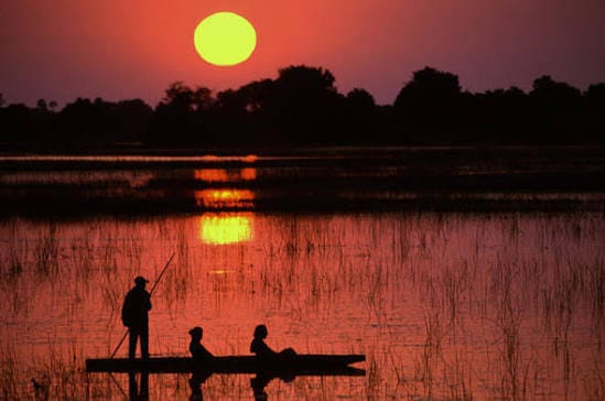 Mokoro Poling at Sunset